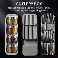 Kitchen Drawer Cutlery Organizer 🍴 – Knife Holder, Spoon & Fork Storage Tray with Spice Rack